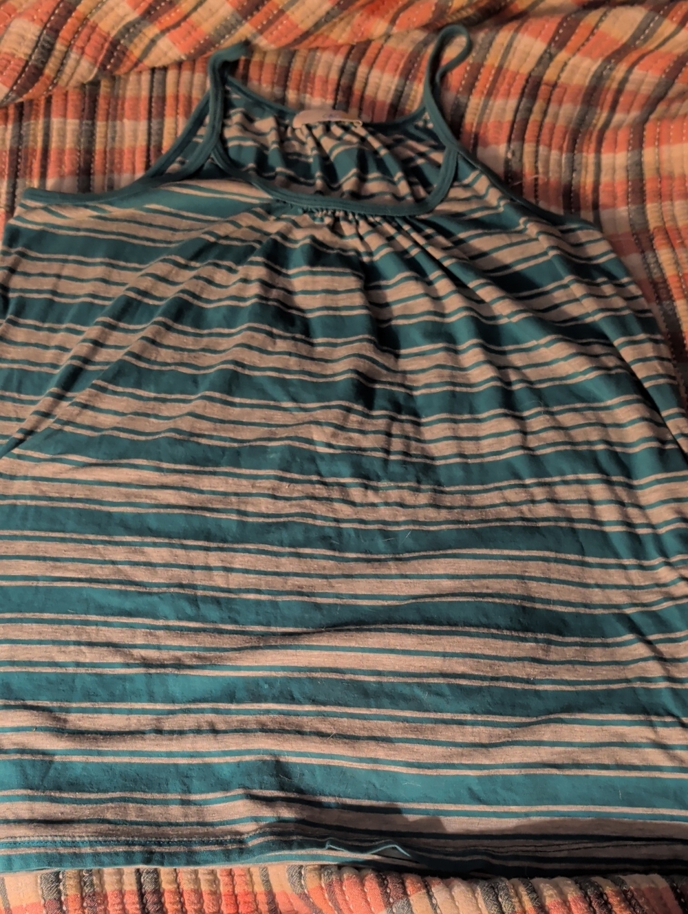 C&C California Teal and Grey Flowy Striped Racerback Tank